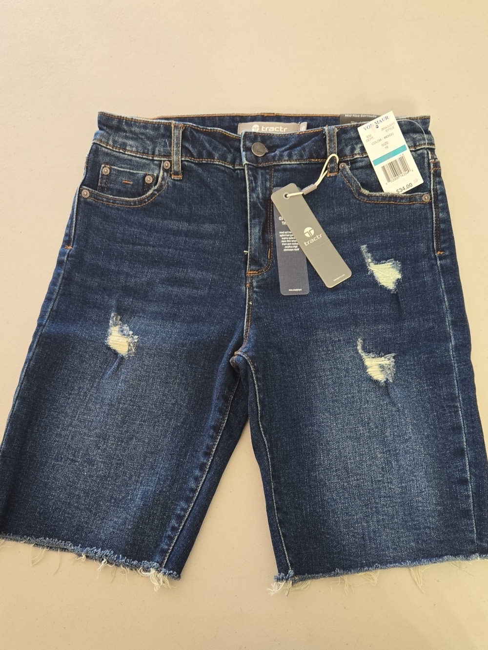 Tractr Dark Wash Distressed Denim Bermuda Shorts Size Girls 16